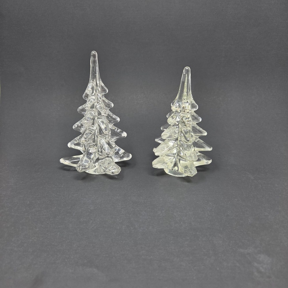 Set of 2 VTG Clear Art Glass Christmas Tree Figurines Holiday Decor 5.5" and 6" - Picture 2 of 12